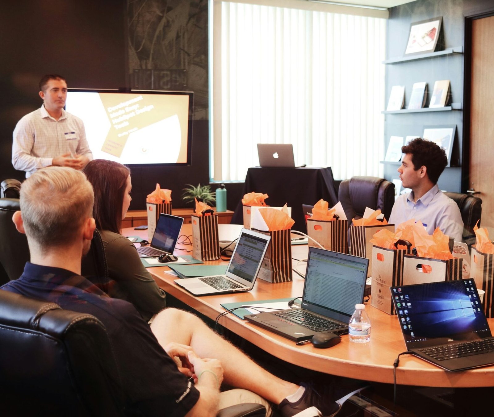 Business presentation in modern office setting